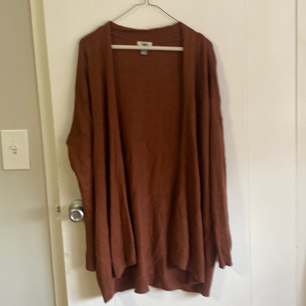 Open long line cardigan in rust